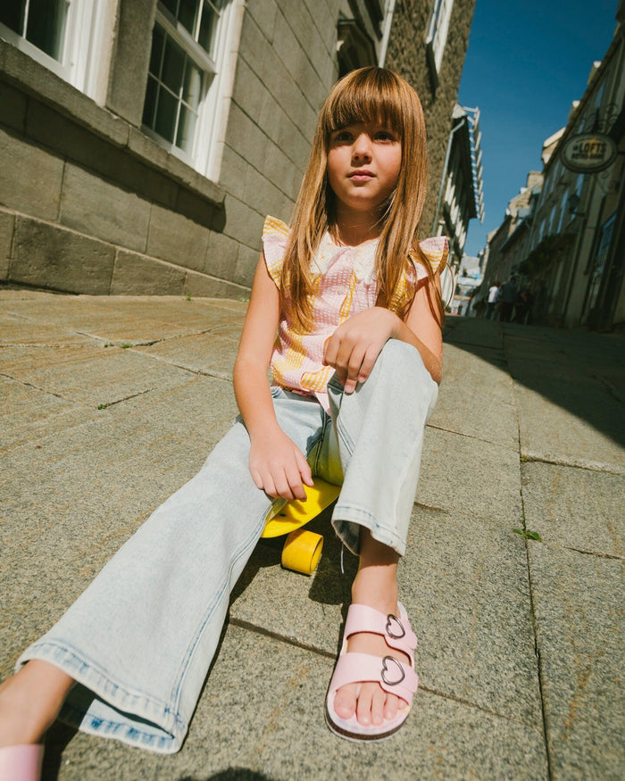 Light Blue Wide Leg Emb Flower Jeans