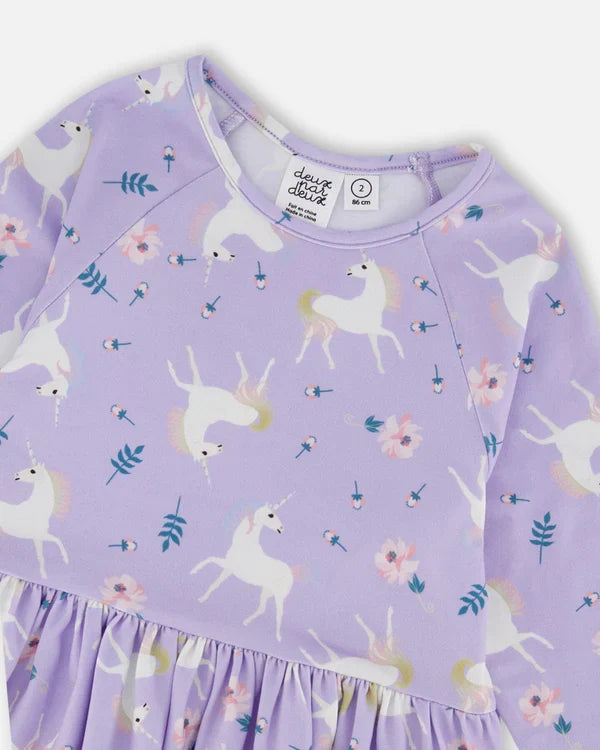 Lilac Unicorn Flowers Print Pocket Dress