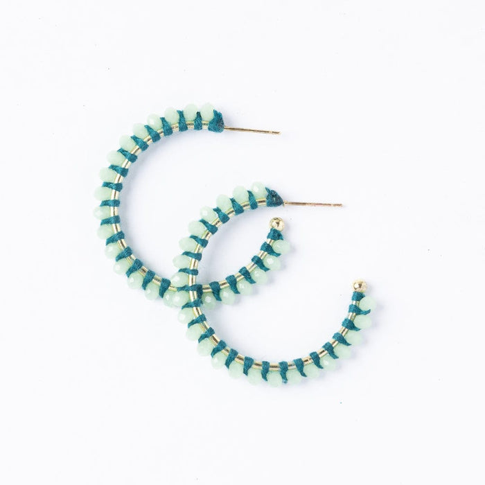 Lillian Crystal Threaded Beads Hoop Mint Hoops