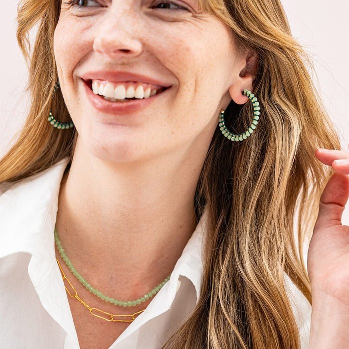 Lillian Crystal Threaded Beads Hoop Mint Hoops