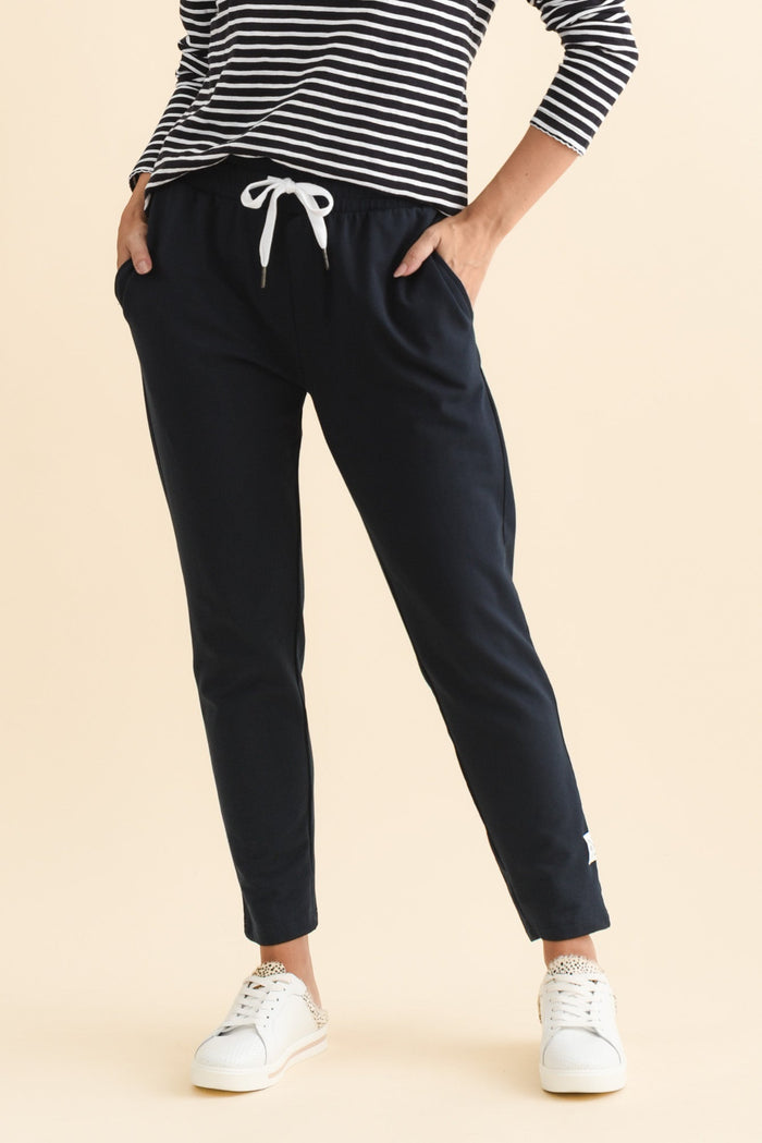Lobby Navy Cotton Relaxed Sweatpants,Brunette model,alt text|model:MJ