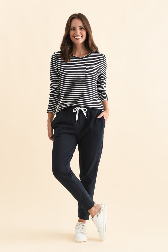Lobby Navy Cotton Relaxed Sweatpants,Brunette model,alt text|model:MJ