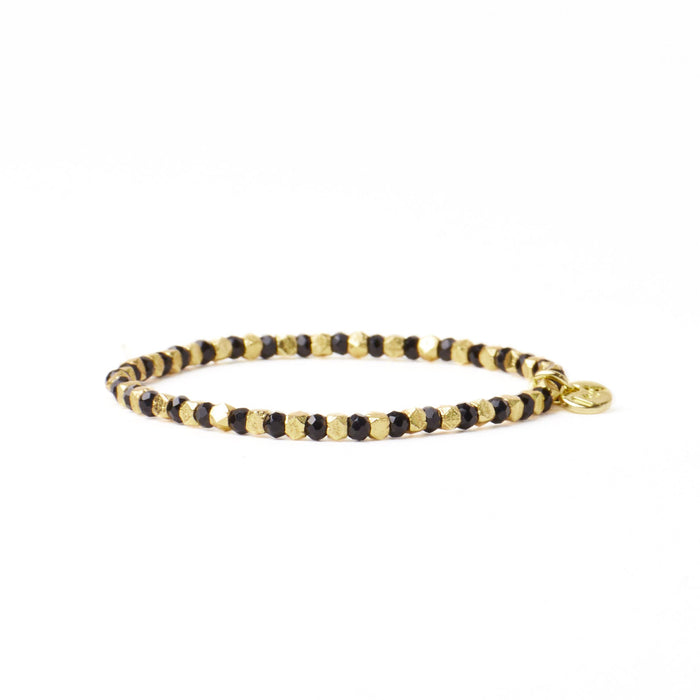 Louise Crystal Stretch Bracelet Black + Gold Stretch