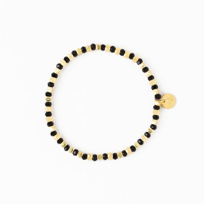 Louise Crystal Stretch Bracelet Black + Gold Stretch