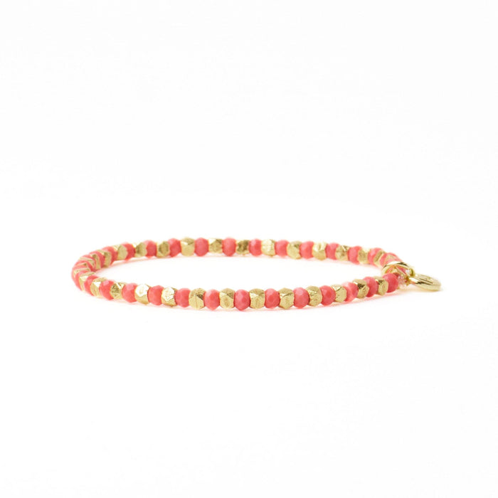 Louise Crystal Stretch Bracelet Coral + Gold Stretch