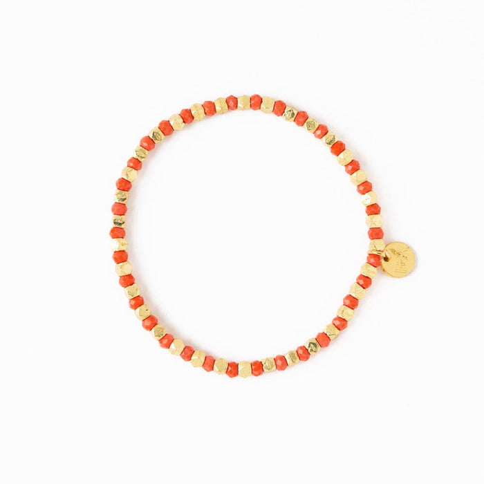 Louise Crystal Stretch Bracelet Coral + Gold Stretch