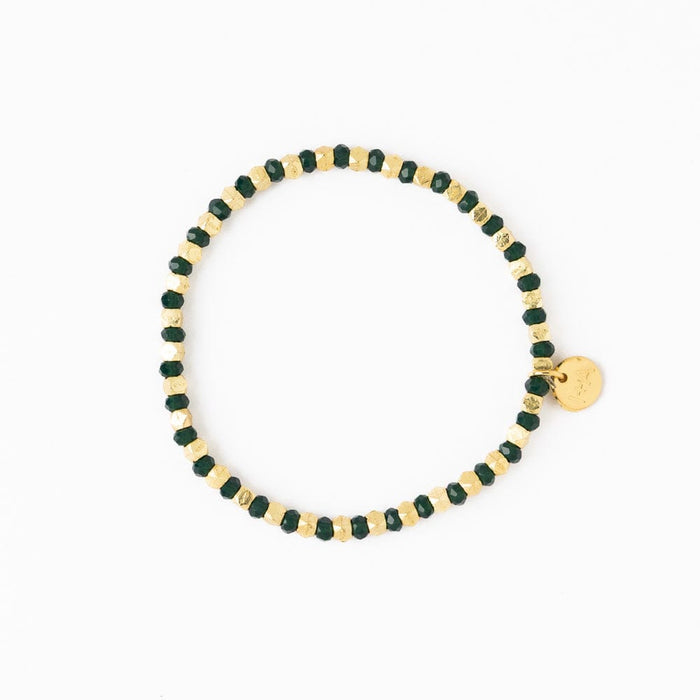 Louise Crystal Stretch Bracelet Green + Gold Stretch
