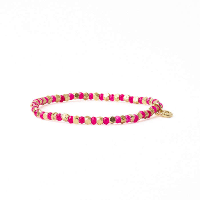 Louise Crystal Stretch Bracelet Hot Pink + Gold Stretch