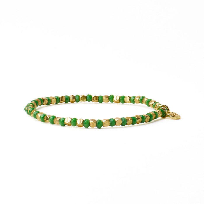 Louise Crystal Stretch Bracelet Kelly Green + Gold Stretch
