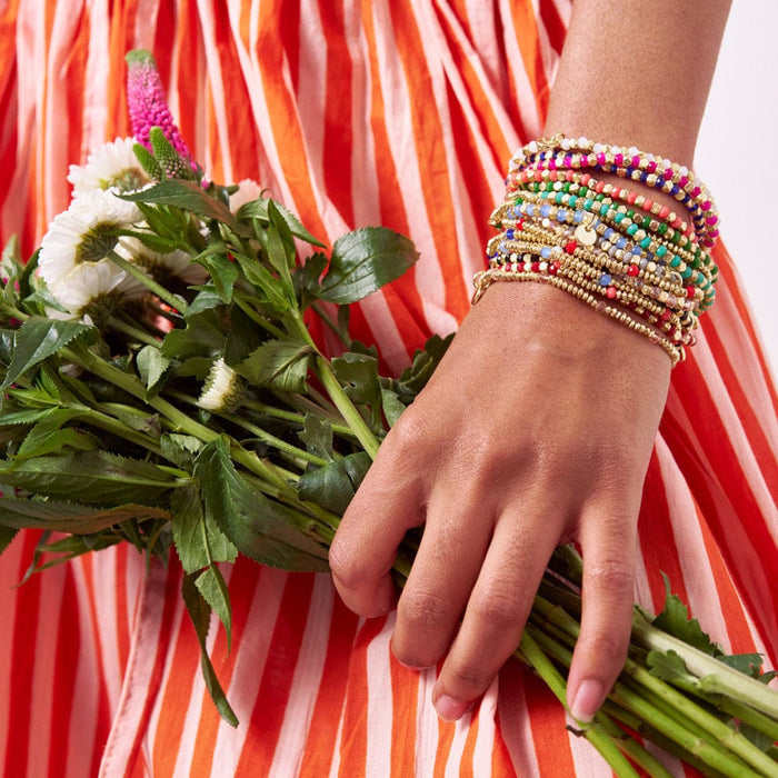 Louise Crystal Stretch Bracelet Kelly Green + Gold Stretch