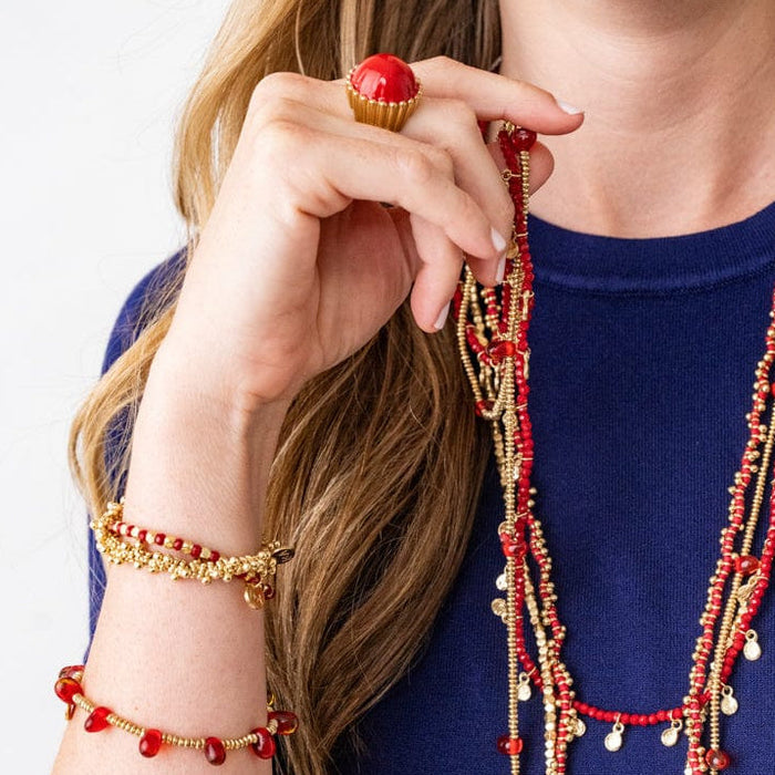 Louise Crystal Stretch Bracelet Red + Gold Stretch