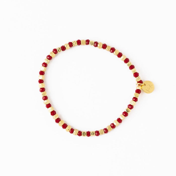 Louise Crystal Stretch Bracelet Red + Gold Stretch