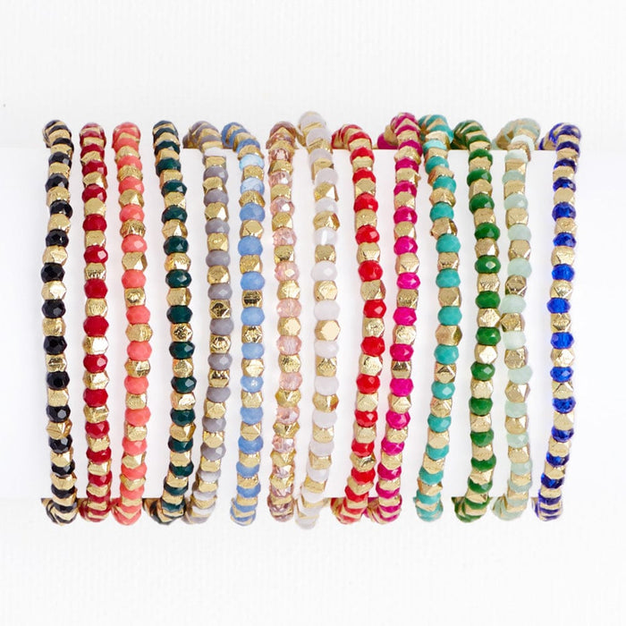 Louise Crystal Stretch Bracelet Teal + Gold Stretch
