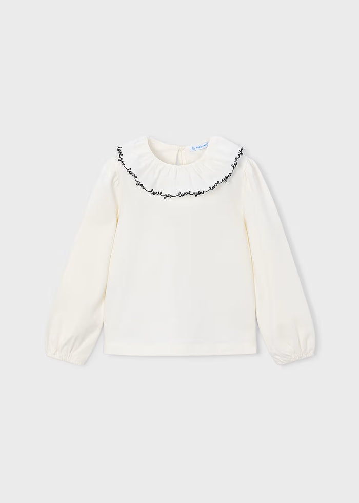 Love You Ruffle Neckline Blouse
