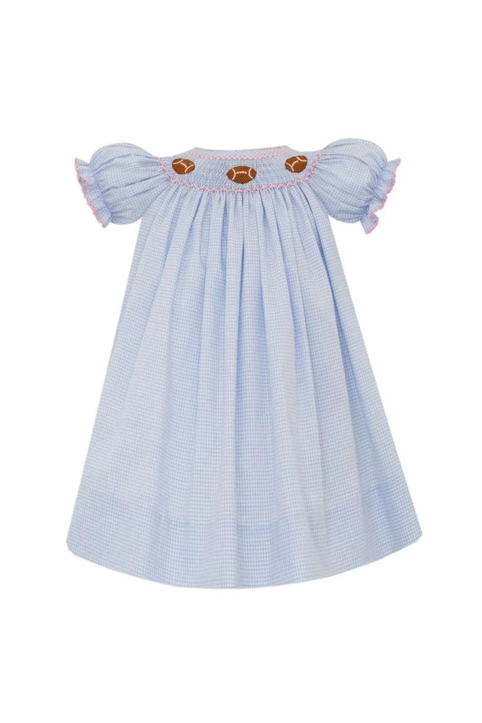 Lt Blue Gingham Football Bishop Dress