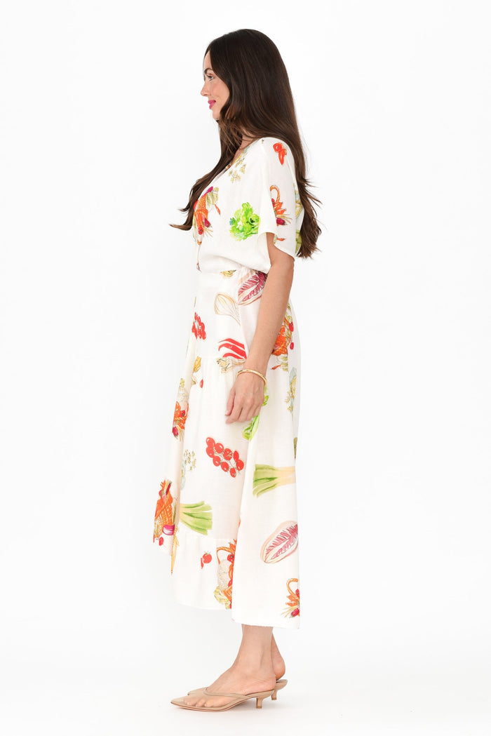 Luanne White Harvest Linen Blend Dress,Brunette model,alt text|model:Elouise