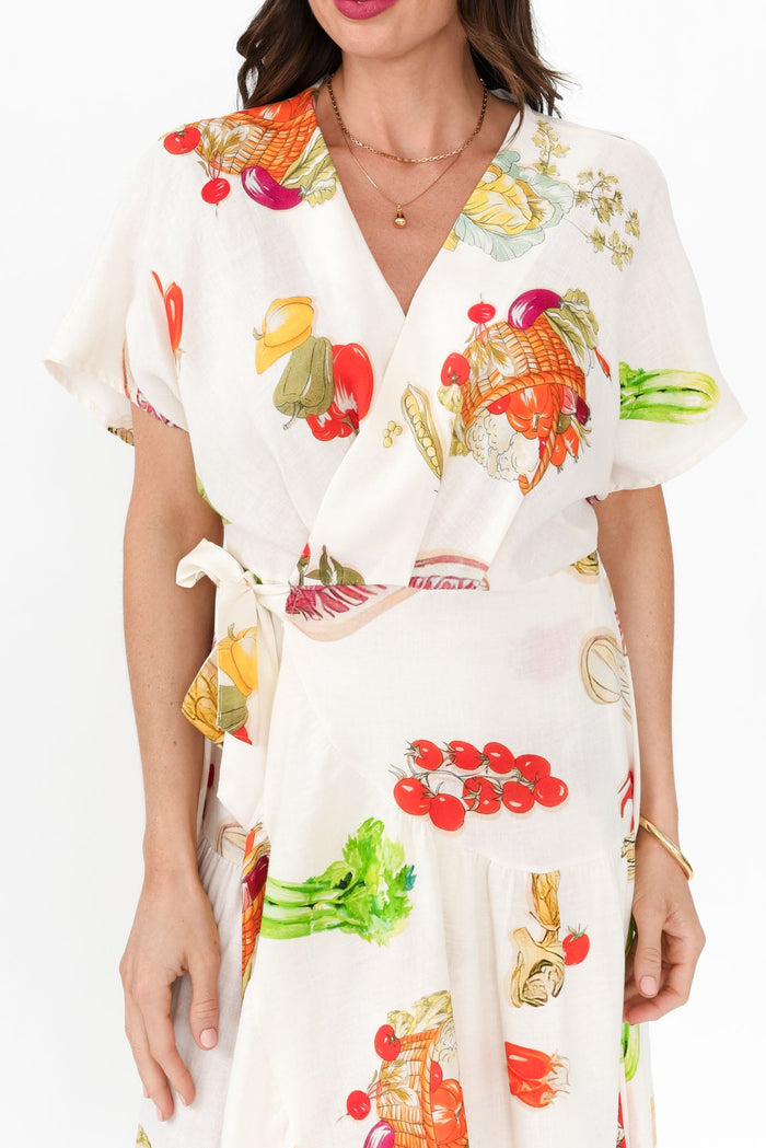 Luanne White Harvest Linen Blend Dress,Brunette model,alt text|model:Elouise