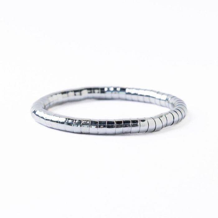 Lucille Round Bead Stretch Bracelet Silver Stretch