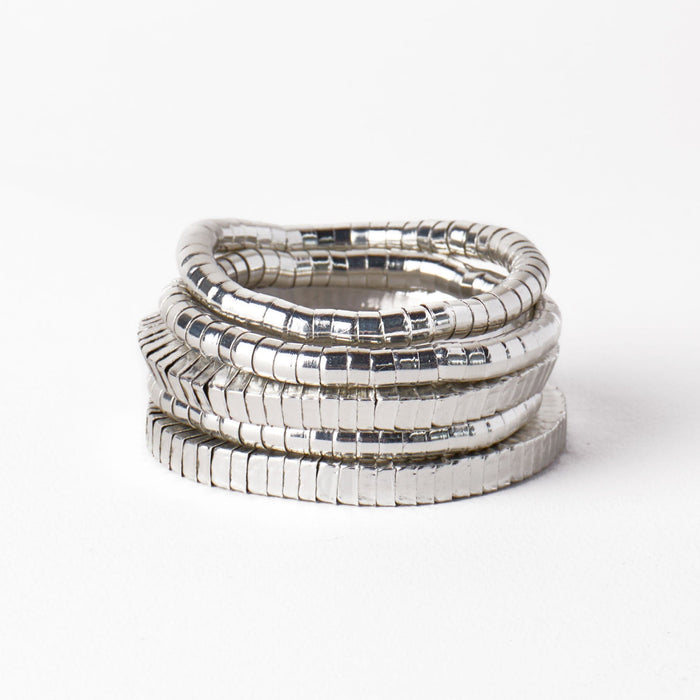 Lucille Round + Square Bead Stretch Bracelets Silver Set of 5 Bracelet