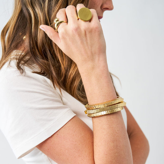 Lucille Square Bead Stretch Bracelet Stack Brass Set of 3 Bracelet