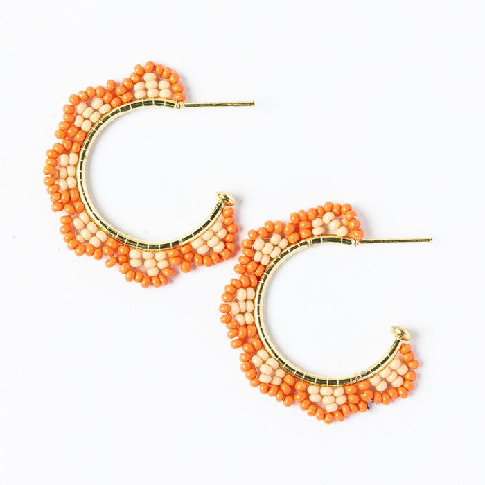 Luna Beaded Scallop Gold Hoop Coral Hoops