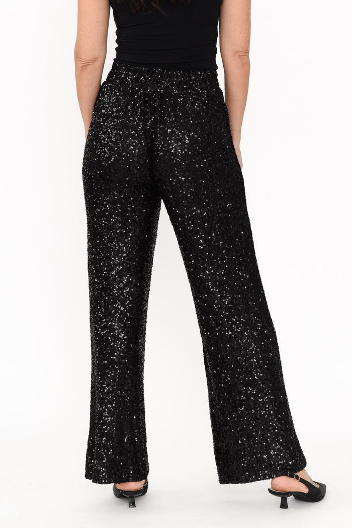Mae Black Sequin Wrap Pants,Brunette model,alt text|model:Nicole