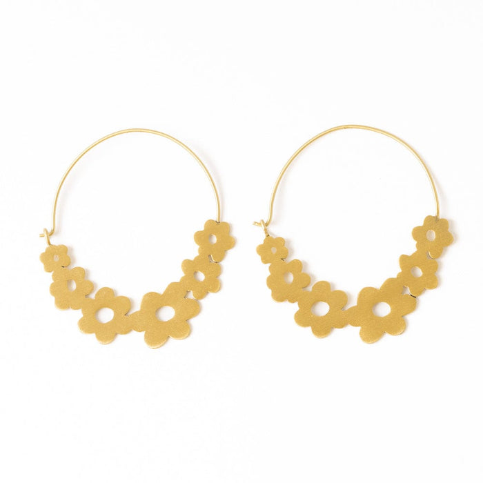 Maeve Floral Wrapped Hoop Brass