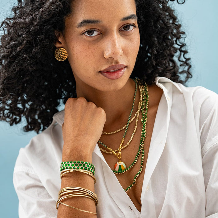 Maria Braided Necklace With Enamel Pendant Shine Bright Green Pendant