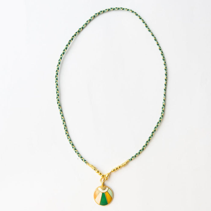 Maria Braided Necklace With Enamel Pendant Shine Bright Green Pendant