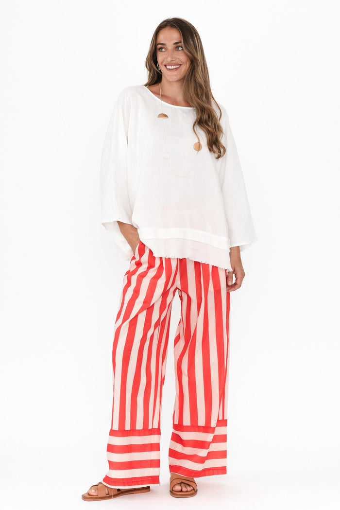 Mariah Red Stripe Cotton Pants,Brunette model,alt text|model:Johanna