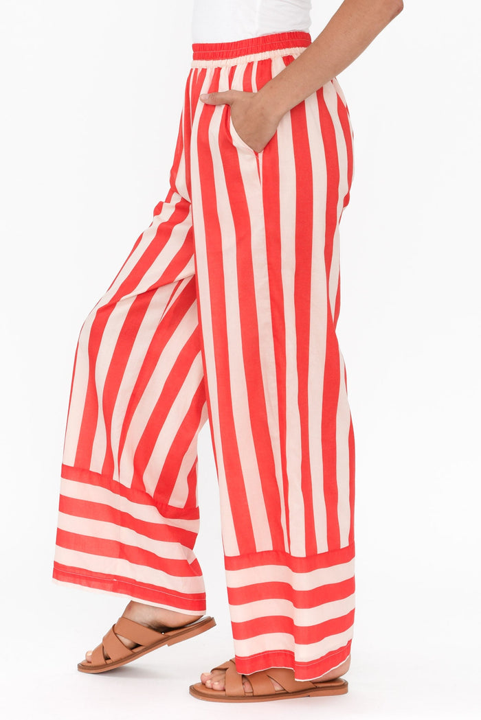 Mariah Red Stripe Cotton Pants,Brunette model,alt text|model:Johanna