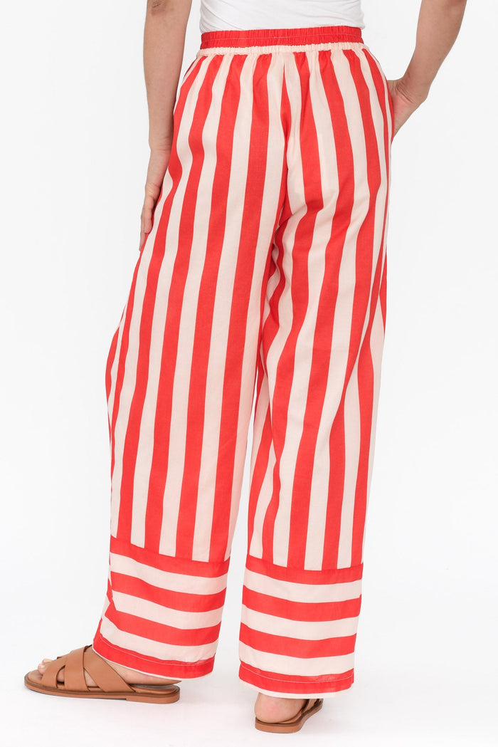 Mariah Red Stripe Cotton Pants,Brunette model,alt text|model:Johanna
