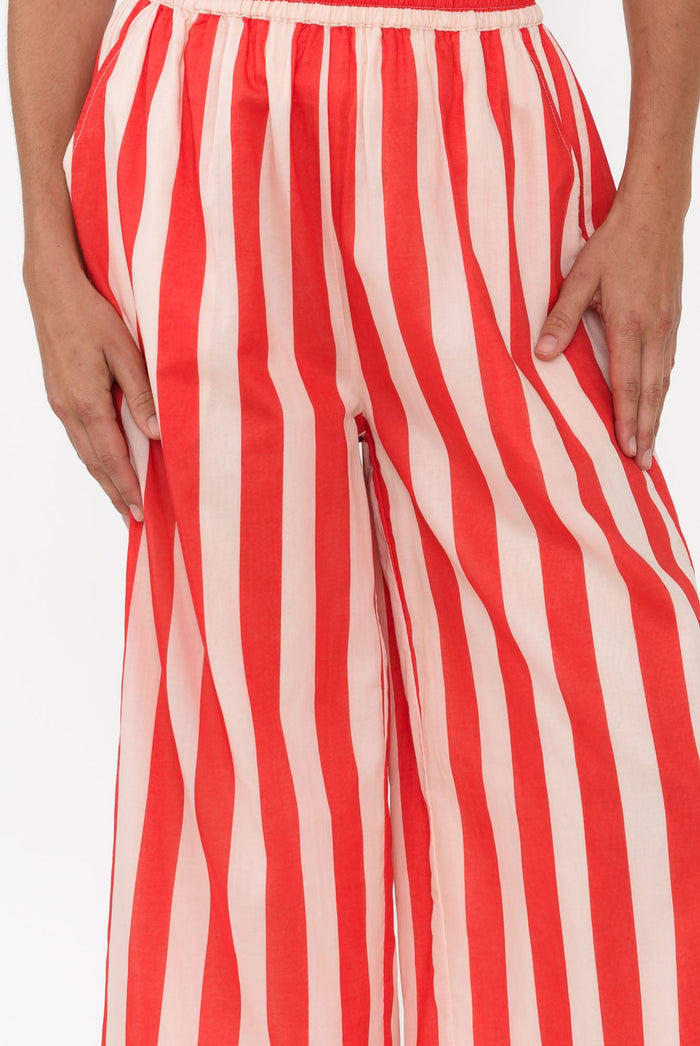 Mariah Red Stripe Cotton Pants,Brunette model,alt text|model:Johanna
