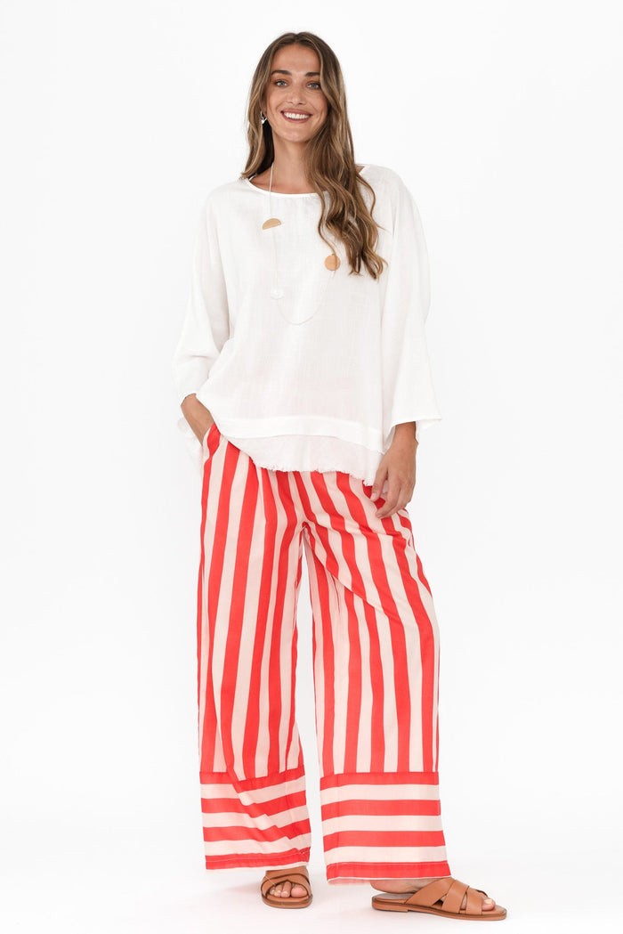 Mariah Red Stripe Cotton Pants,Brunette model,alt text|model:Johanna