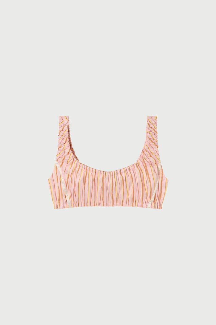 Striped bralette top on a light gray background