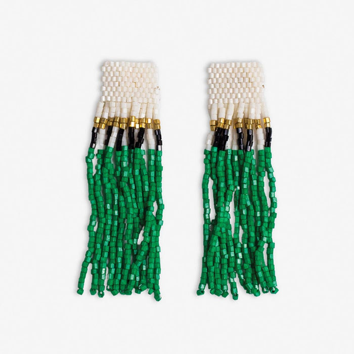 Marilyn Colorblock With Center Vertical Black Stripes Fringe Earrings Kelly Green