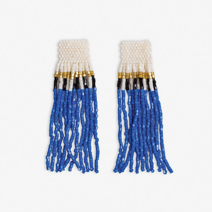 Marilyn Colorblock With Center Vertical Black Stripes Fringe Earrings Royal Blue