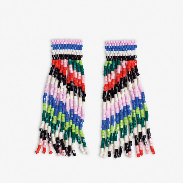 Marilyn Diagonal Stripes Beaded Fringe Earrings Rio