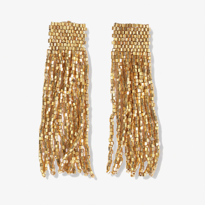 Marilyn Solid Beaded Fringe Earring Gold SHORT FRINGE
