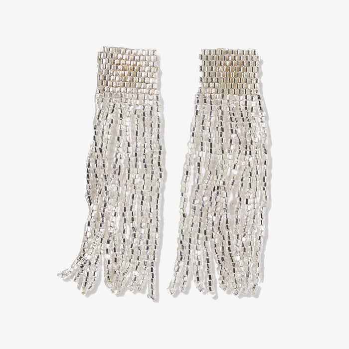 Marilyn Solid Beaded Fringe Earring Silver SHORT FRINGE
