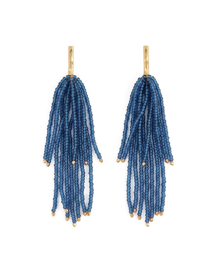 Marissa Brass + Bead Fringe Earrings Blue Fringe