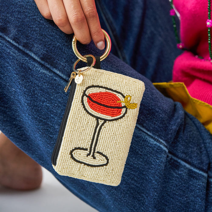 Mary Drinks Beaded Coin Purse Ivory Coin Purse