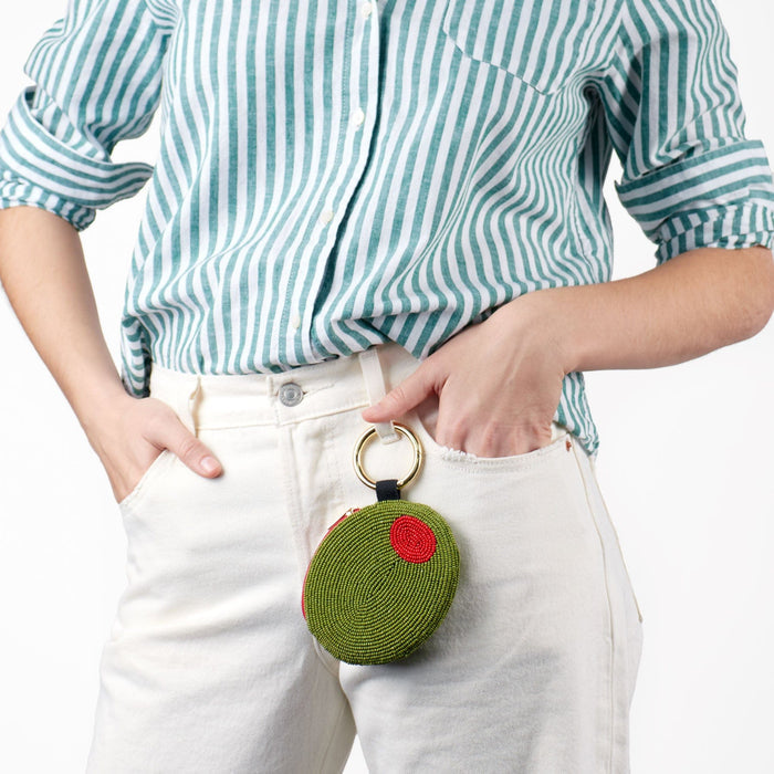 Mary Olive Beaded Coin Purse Green + Red Coin Purse