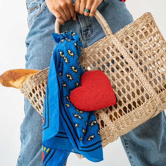 Mary Puffy Heart Seed Bead Coin Purse Red Coin Purse