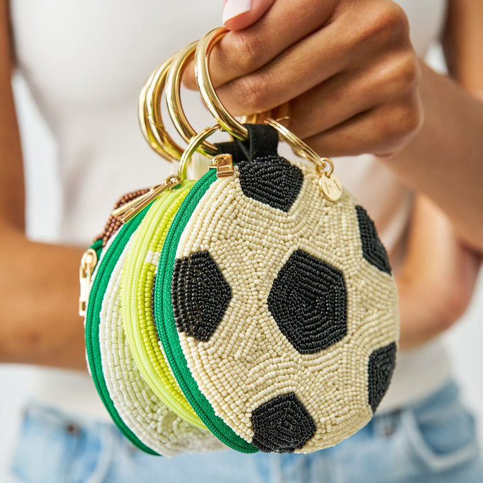 Mary Soccer Beaded Coin Purse White + Black Coin Purse