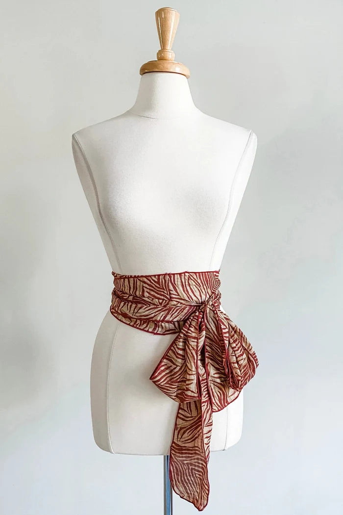 Matching Sash in Red Palm Chiffon Print from Diane Kroe