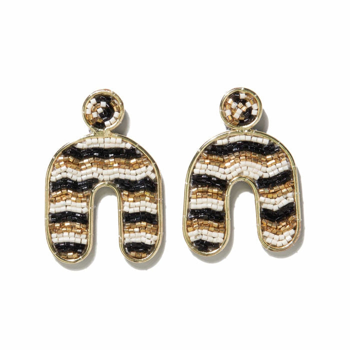 Black Ivory Brass Frame With Rainbow Beaded Post Earringss Earrings