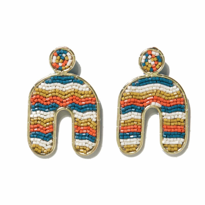 Citron Rust Brass Frame Rainbow Beaded Post Earringss Earrings
