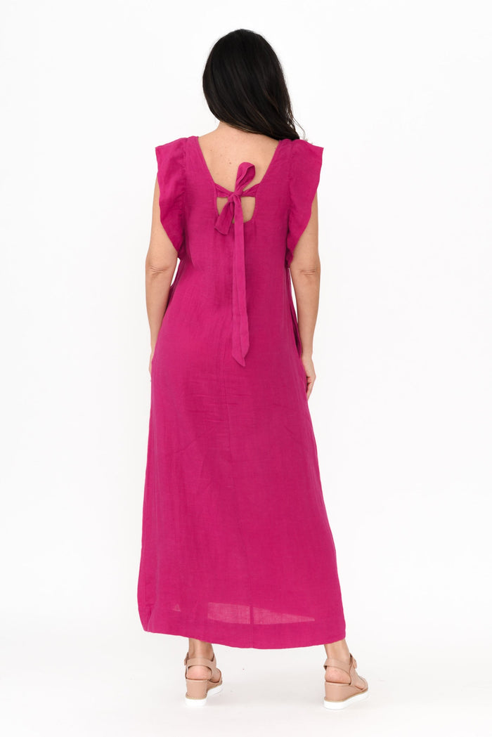 Matilda Hot Pink Pink Linen Dress,Brunette model,alt text|model:Nicole