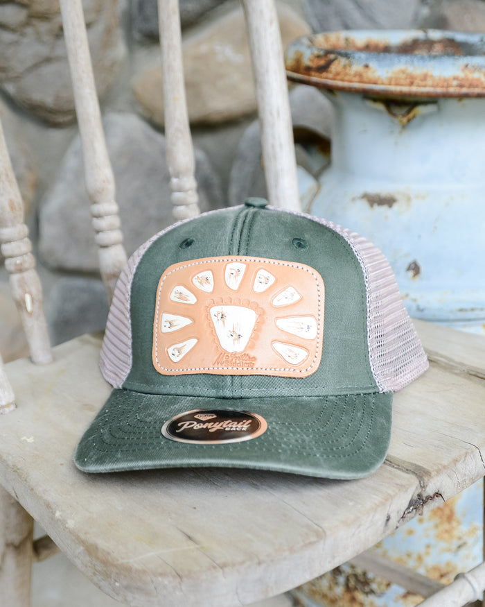 McIntire Saddlery Ponytail Cap with White Squash Blossom Leather Patch